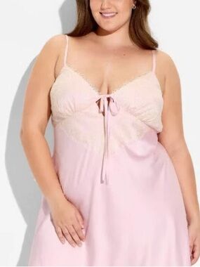 Wild Fable Plus Size Lace Trim Chemise Nightdress - Light Pink